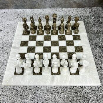 Шахматы каменные ракушечник серый с белым мрамором,38х38 см