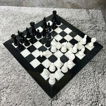 Шахматы каменные из черного и белого мрамора, доска черно-белая, 30х30 (14)