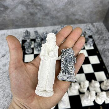 Шахматы подарочные Русские сказки, мрамор, змеевик,черно-белая доска, 40х40 см21