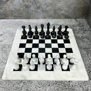 Шахматы каменные, мрамор черный - белый мрамор, 40 х 40 см, белая доска